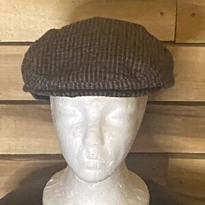 Newhattan Brown Houndstooth Flat Cap brown black size medium wool blend lined